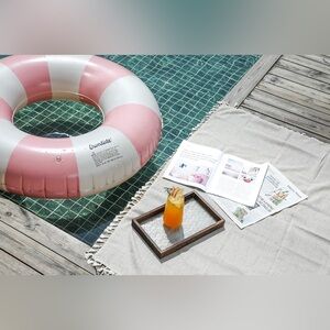 Bundle of 2 NEW Pink Retro Swimming Ring Set - Pink & Cream